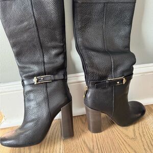 Tory Burch Black Textured Leather Heeled Boots